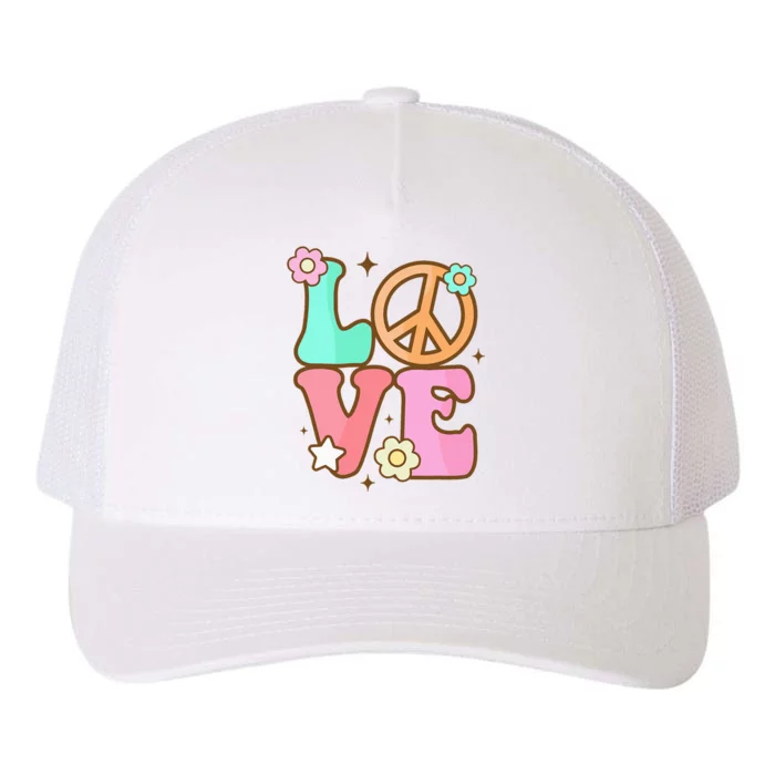 Groovy Peace Sign Love Costume for 60s 70s Theme Party Yupoong Adult 5-Panel Trucker Hat