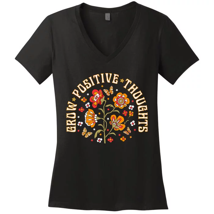 Grow Positive Thoughts Flower Women's V-Neck T-Shirt