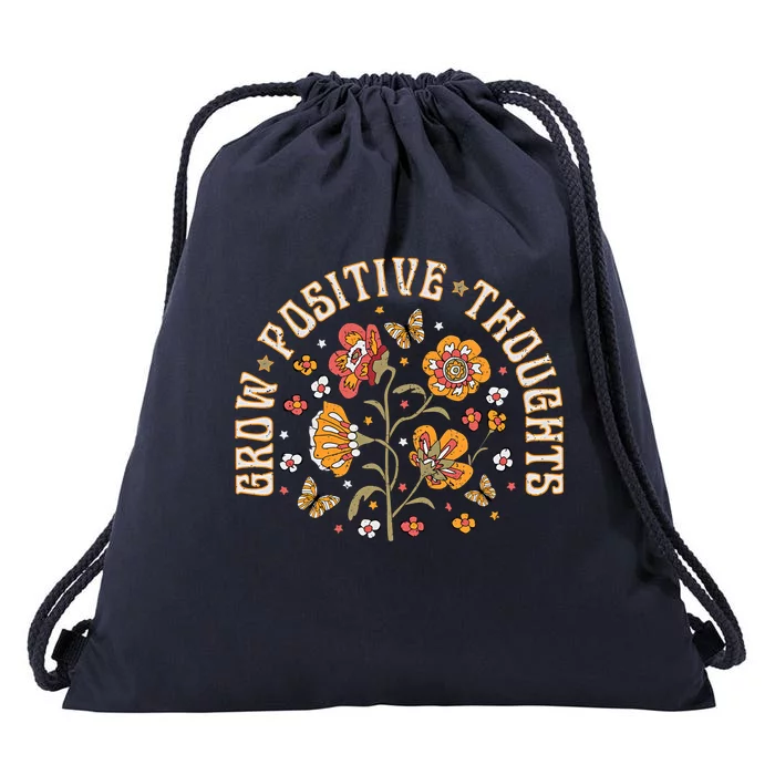 Grow Positive Thoughts Floral Bohemian Style Butterfly Positive Drawstring Bag