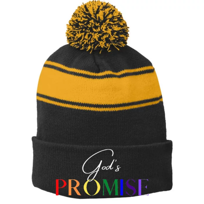 Gods Promise The Rainbow Stripe Pom Pom Beanie