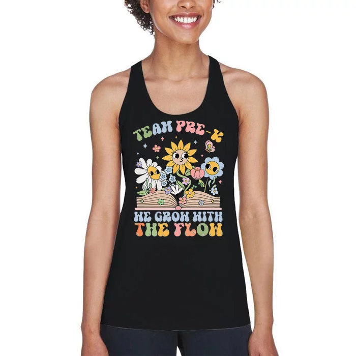 Groovy Preschool Teacher Team Prek Grow With The Flow Women's Racerback Tank