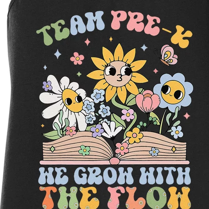 Groovy Preschool Teacher Team Prek Grow With The Flow Women's Racerback Tank