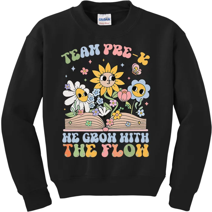 Groovy Preschool Teacher Team Prek Grow With The Flow Kids Sweatshirt