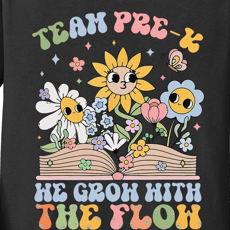 Groovy Preschool Teacher Team Prek Grow With The Flow Kids Long Sleeve Shirt