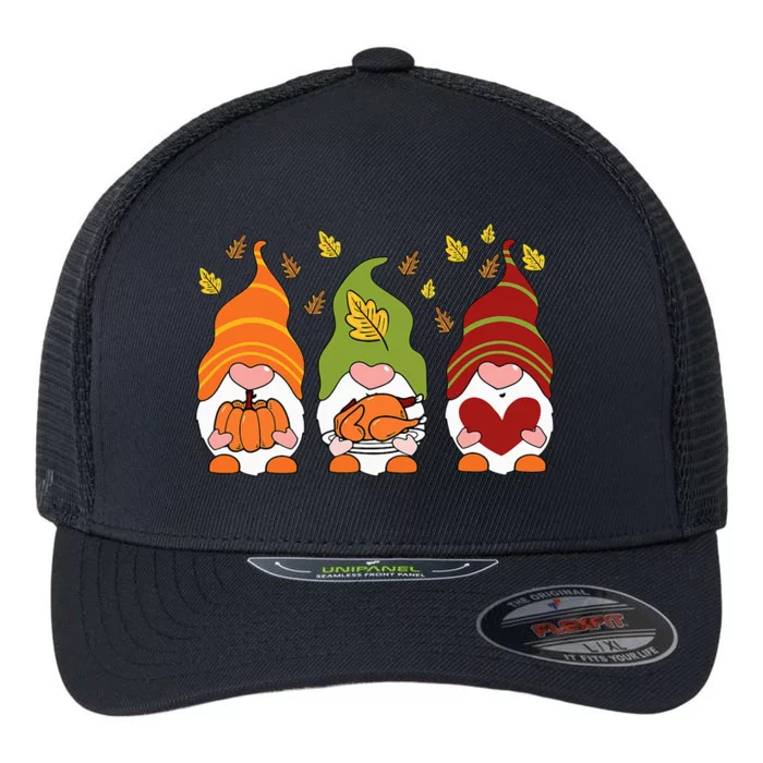 Gnomes Pumpkin Turkey Thanksgiving Day Cute Fall Autumn Flexfit Unipanel Trucker Cap