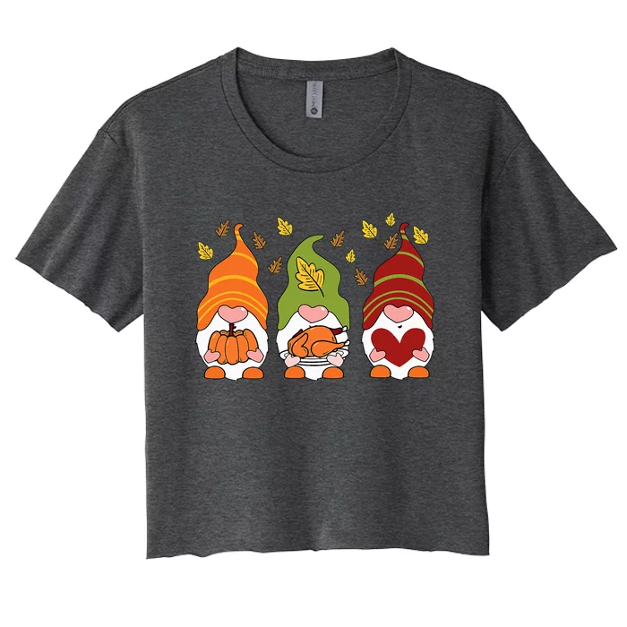 Gnomes Pumpkin Turkey Thanksgiving Day Cute Fall Autumn Women's Crop Top Tee