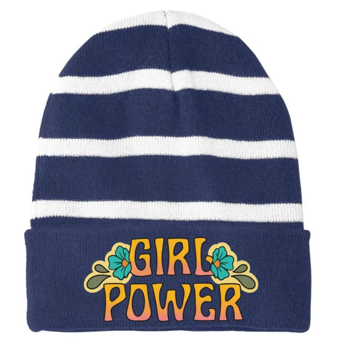 Girl Power Tropical Retro Feminist Striped Beanie with Solid Band