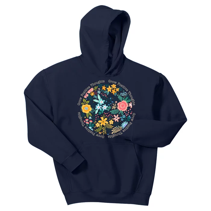 Grow Positive Thoughts Floral Flowers Emblem Kids Hoodie