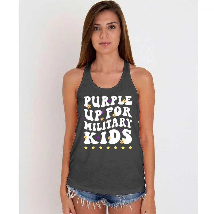 Groovy Purple Up For Military Military Child Month Women's Knotted Racerback Tank