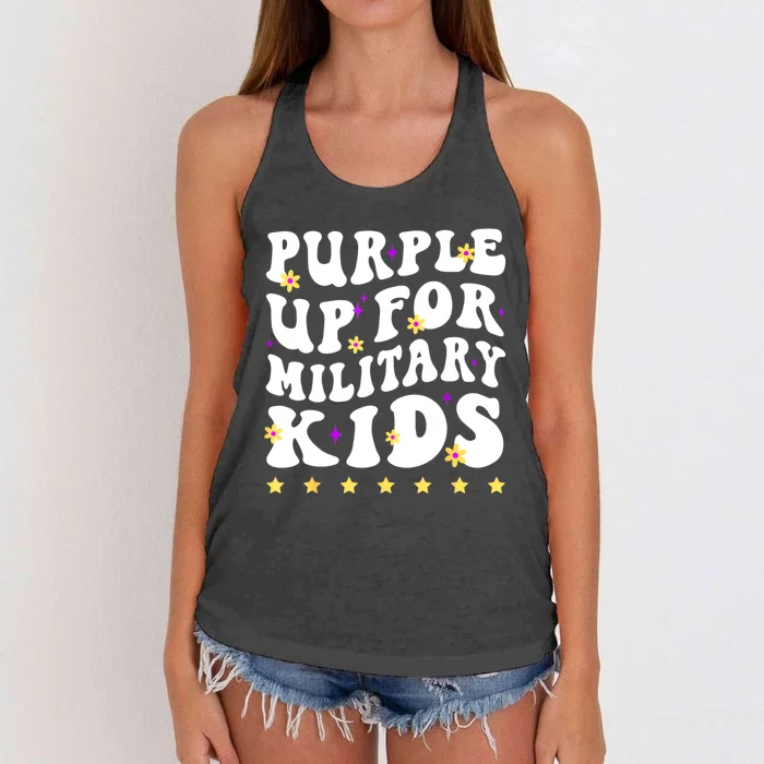 Groovy Purple Up For Military Military Child Month Women's Knotted Racerback Tank