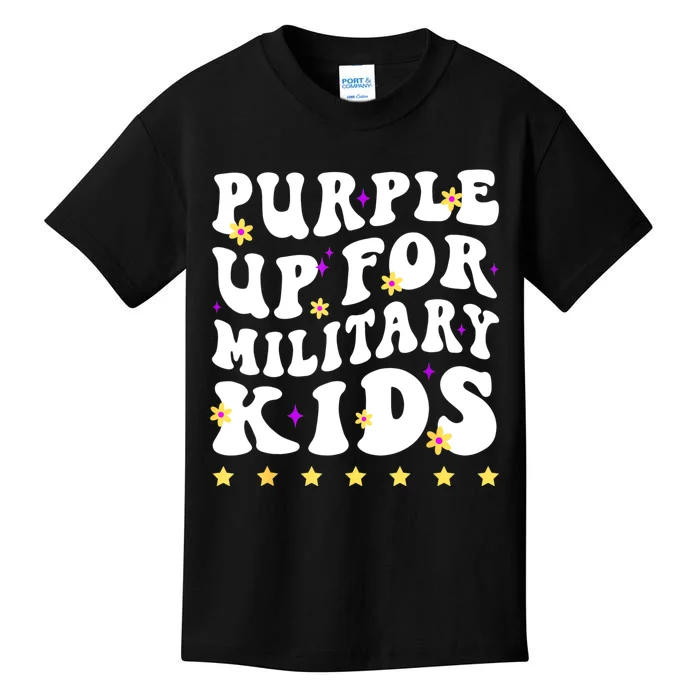 Groovy Purple Up For Military Military Child Month Kids T-Shirt