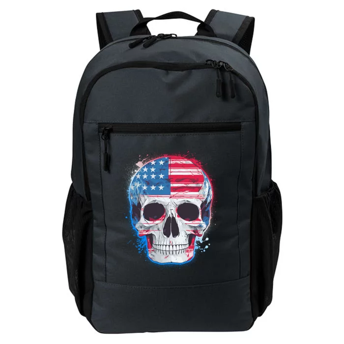 Grunge Paint USA American Flag Smiling Skull Daily Commute Backpack