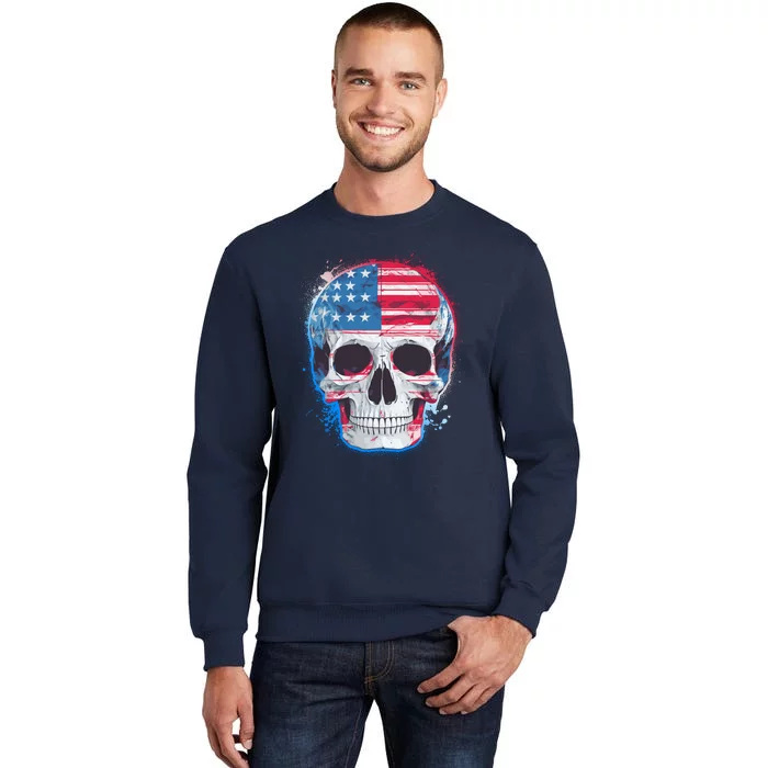 Grunge Paint USA American Flag Smiling Skull Sweatshirt