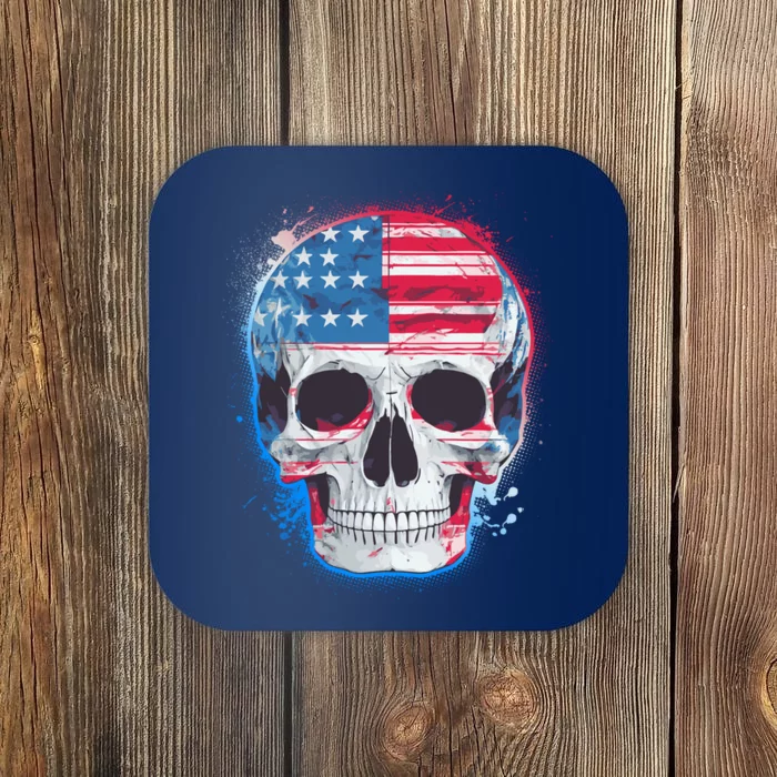 Grunge Paint USA American Flag Smiling Skull Coaster