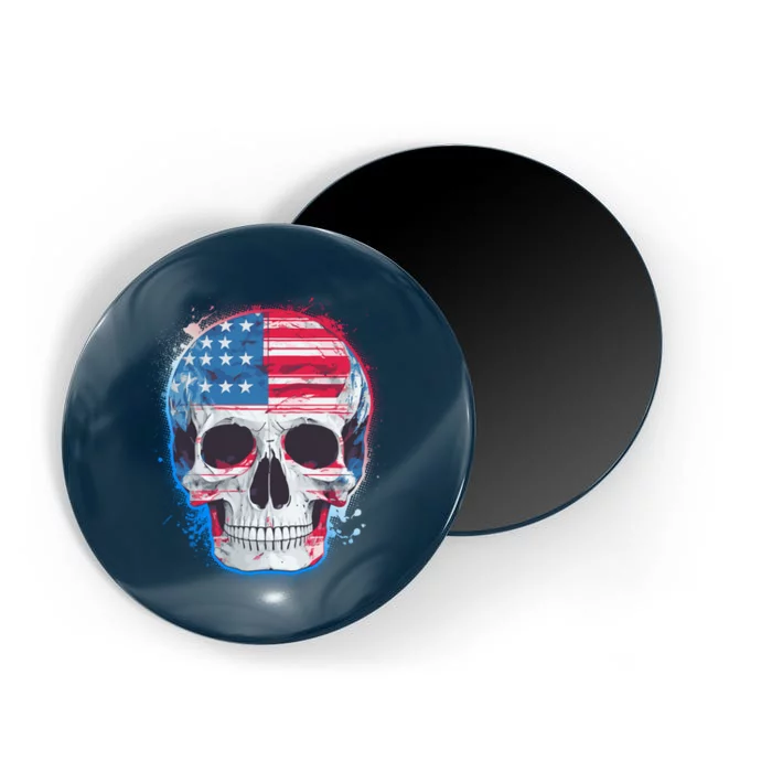 Grunge Paint USA American Flag Smiling Skull Magnet