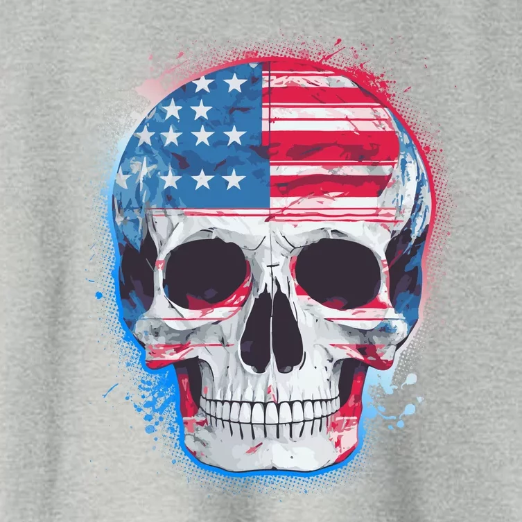 Grunge Paint USA American Flag Smiling Skull Women's Crop Top Tee