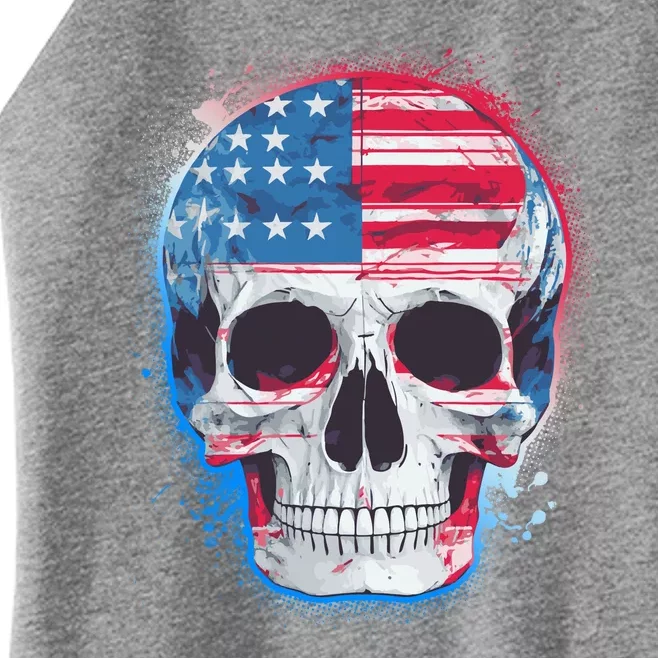 Grunge Paint USA American Flag Smiling Skull Women’s Perfect Tri Rocker Tank