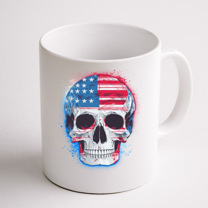 Grunge Paint USA American Flag Smiling Skull Front & Back Coffee Mug