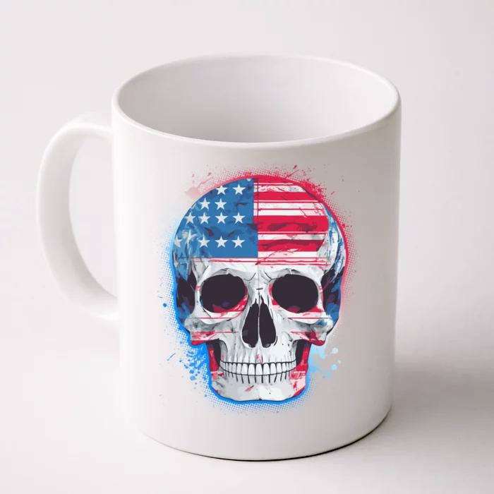 Grunge Paint USA American Flag Smiling Skull Front & Back Coffee Mug