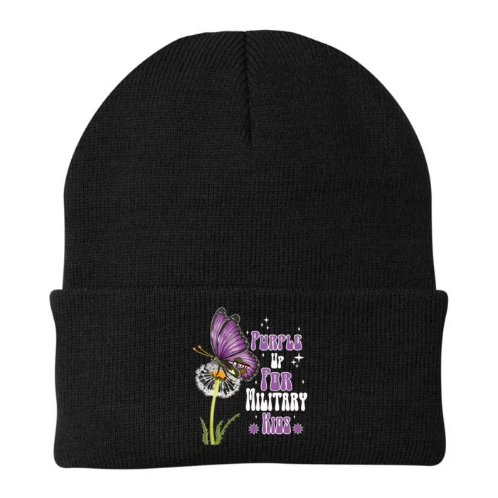 Groovy Purple Up For Military Dandelion Flower Knit Cap Winter Beanie