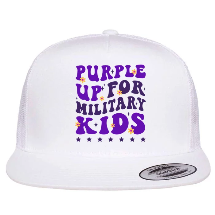 Groovy Purple Up For Military Child Month Flat Bill Trucker Hat