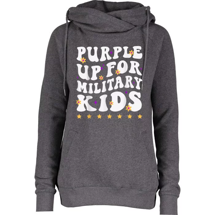 Groovy Purple Up For Military Kid Military Child Month Womens Funnel Neck Pullover Hood