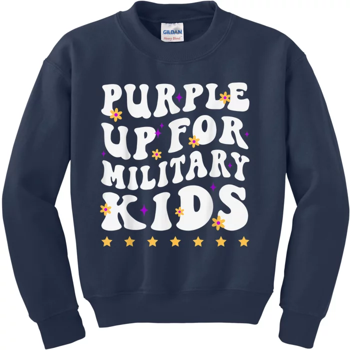 Groovy Purple Up For Military Kid Military Child Month Kids Sweatshirt