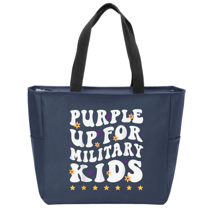 Groovy Purple Up For Military Kid Military Child Month Zip Tote Bag