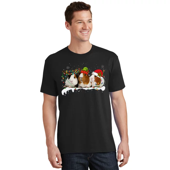 Guinea Pigs With Christmas Lights And Santa Hat Cute Xmas T-Shirt