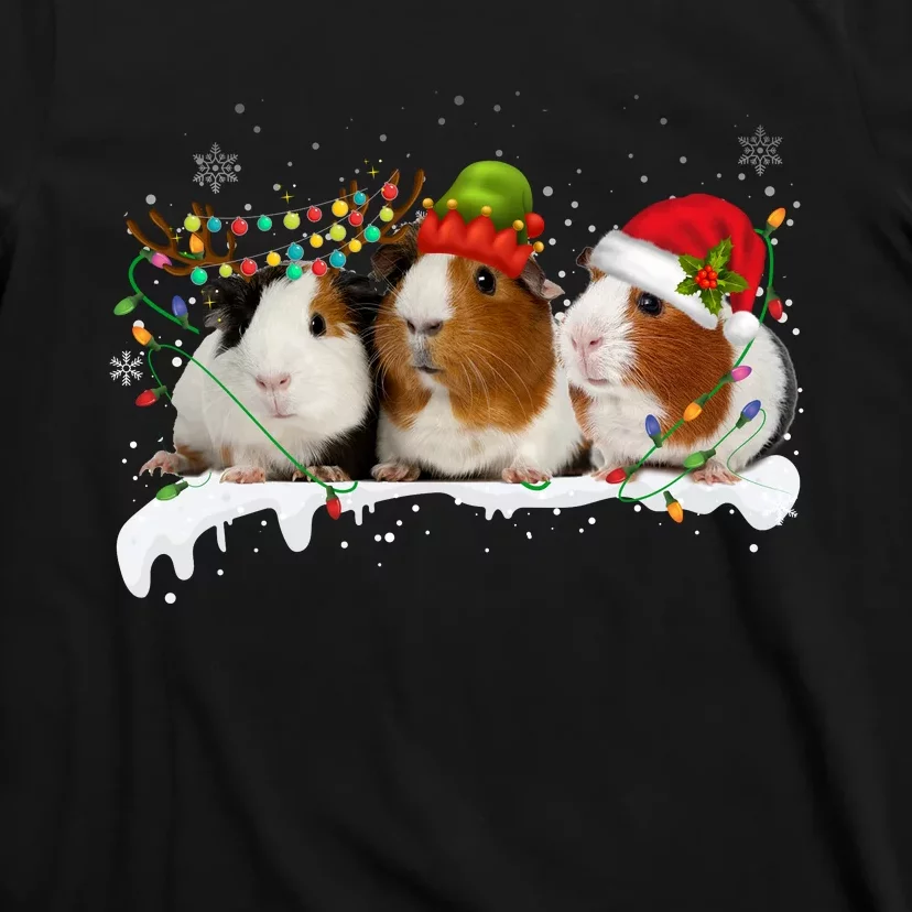 Guinea Pigs With Christmas Lights And Santa Hat Cute Xmas T-Shirt