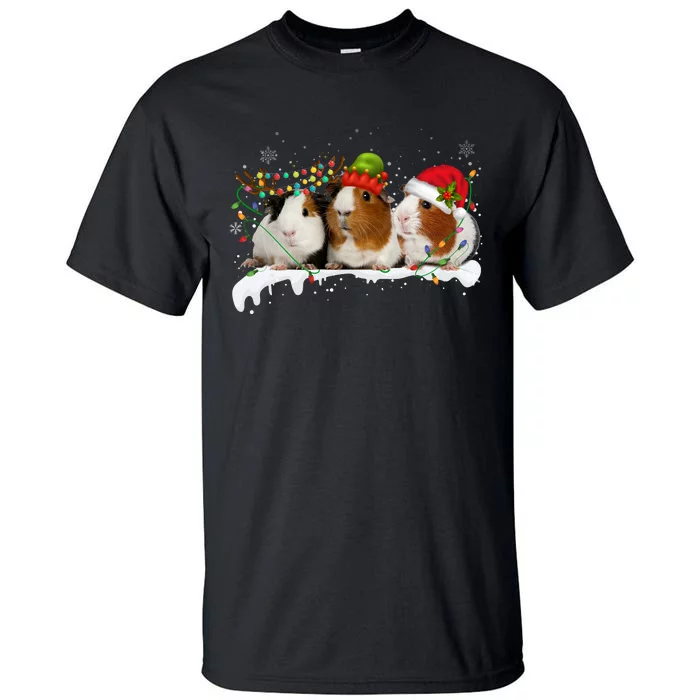 Guinea Pigs With Christmas Lights And Santa Hat Cute Xmas Tall T-Shirt