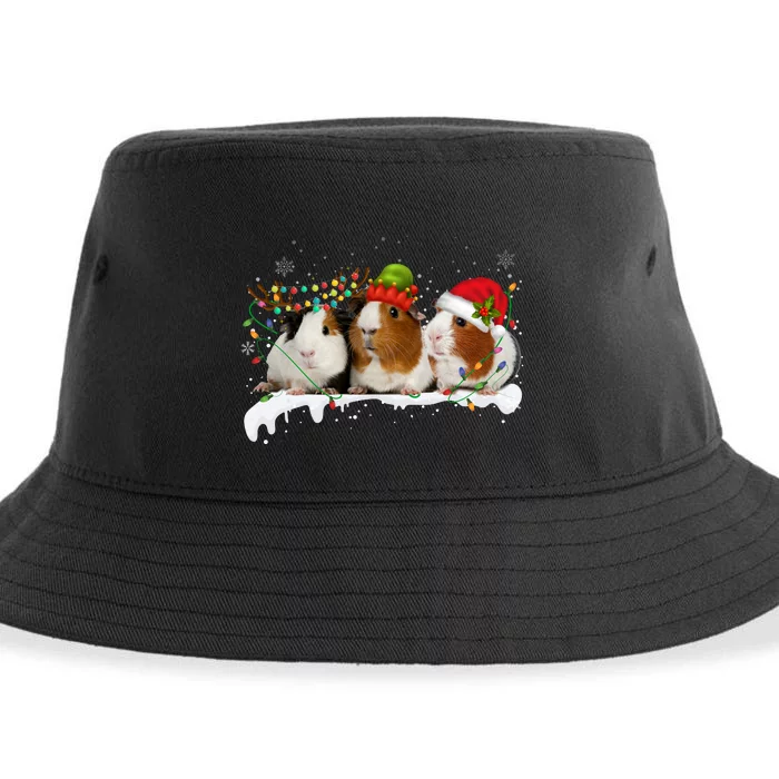 Guinea Pigs With Christmas Lights And Santa Hat Cute Xmas Sustainable Bucket Hat