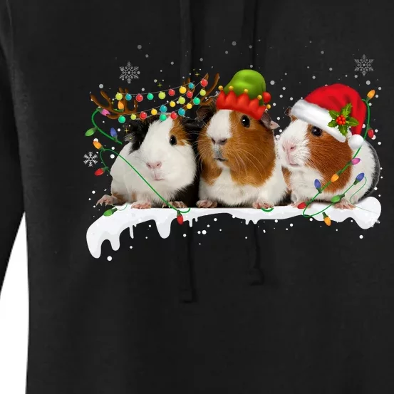 Guinea Pigs With Christmas Lights And Santa Hat Cute Xmas Women's Pullover Hoodie