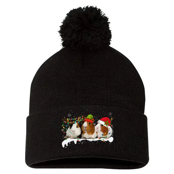 Guinea Pigs With Christmas Lights And Santa Hat Cute Xmas Pom Pom 12in Knit Beanie