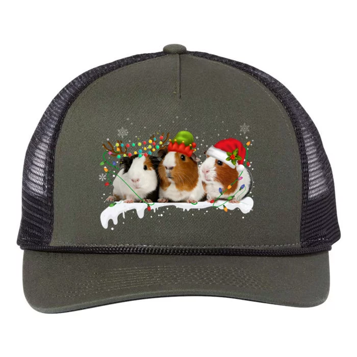 Guinea Pigs With Christmas Lights And Santa Hat Cute Xmas Retro Rope Trucker Hat Cap