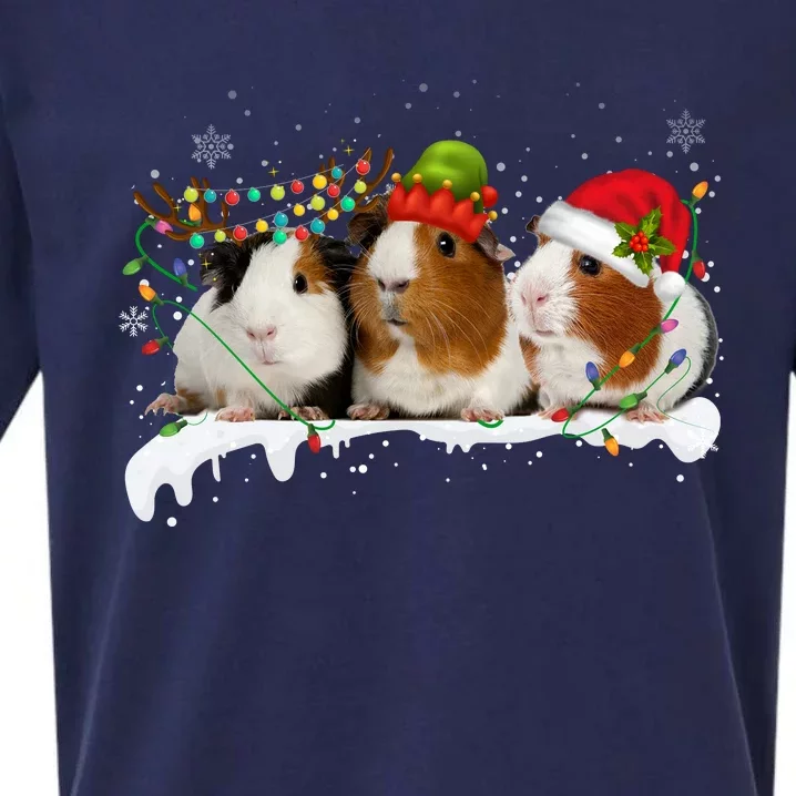 Guinea Pigs With Christmas Lights And Santa Hat Cute Xmas Sueded Cloud Jersey T-Shirt