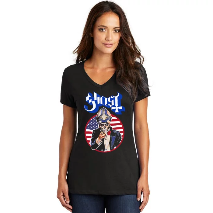 Ghost Papa Wants You Usa Women's V-Neck T-Shirt