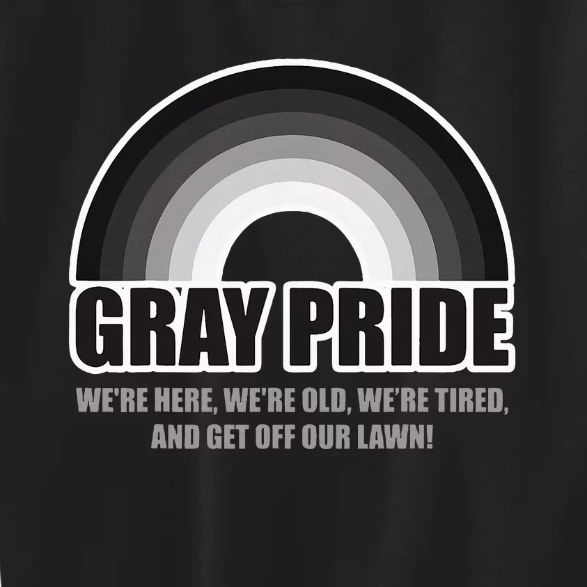 Gray Pride WeRe Here WeRe Old And Get Off Our Lawn Kids Sweatshirt