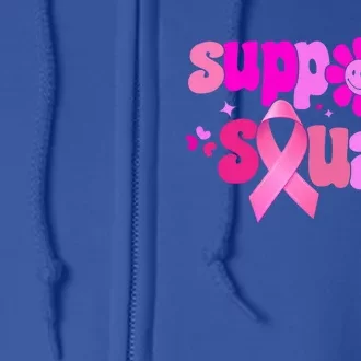 Groovy Pink Warrior Breast Cancer Awareness Support Squad Gift Full Zip Hoodie