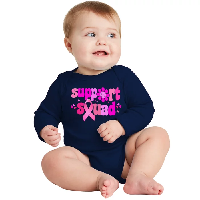 Groovy Pink Warrior Breast Cancer Awareness Support Squad Gift Baby Long Sleeve Bodysuit