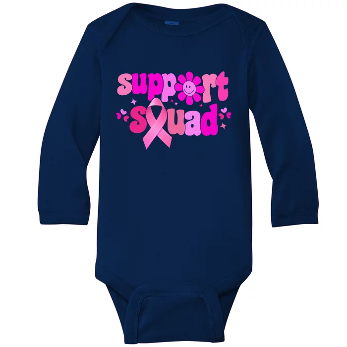 Groovy Pink Warrior Breast Cancer Awareness Support Squad Gift Baby Long Sleeve Bodysuit