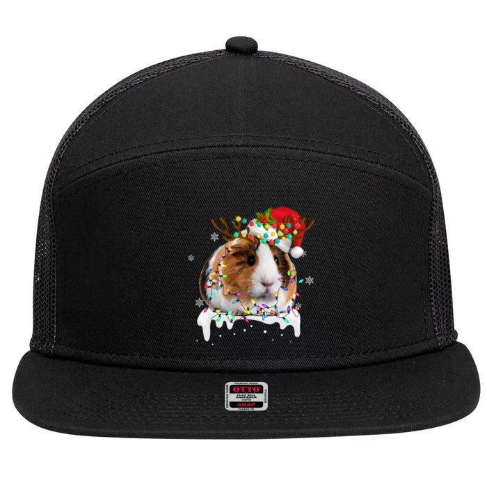 Guinea Pig With Christmas Lights And Santa Hat Xmas Animal 7 Panel Mesh Trucker Snapback Hat