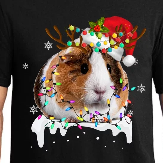 Guinea Pig With Christmas Lights And Santa Hat Xmas Animal Pajama Set