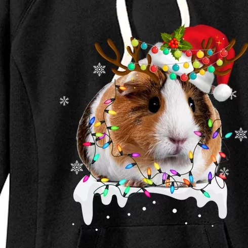 Guinea Pig With Christmas Lights And Santa Hat Xmas Animal Women's Fleece Hoodie