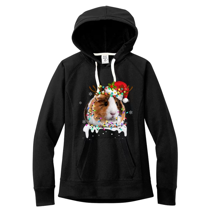 Guinea Pig With Christmas Lights And Santa Hat Xmas Animal Women's Fleece Hoodie