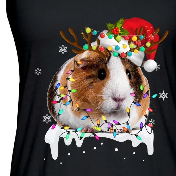 Guinea Pig With Christmas Lights And Santa Hat Xmas Animal Ladies Essential Flowy Tank