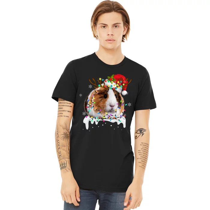 Guinea Pig With Christmas Lights And Santa Hat Xmas Animal Premium T-Shirt