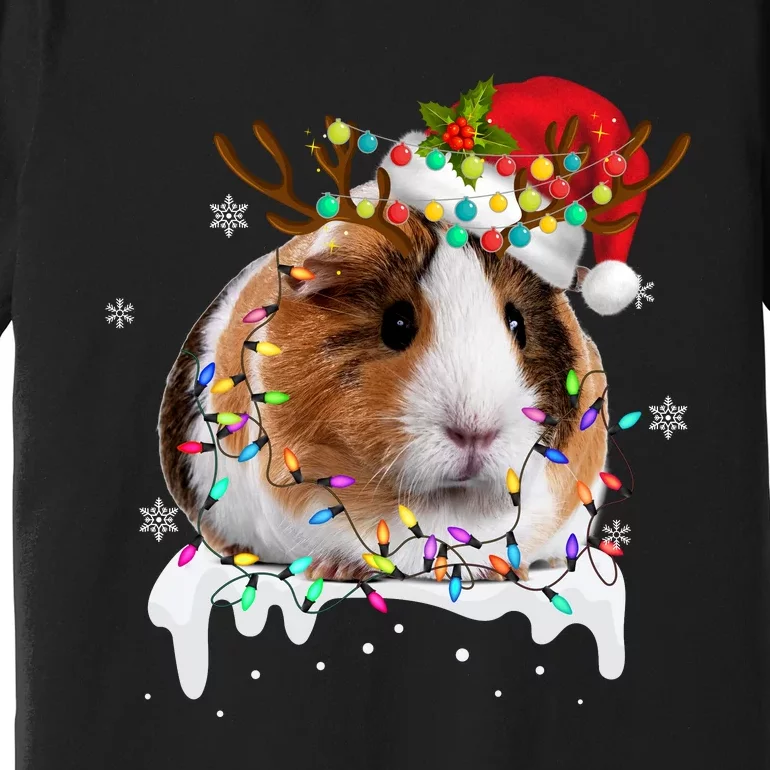 Guinea Pig With Christmas Lights And Santa Hat Xmas Animal Premium T-Shirt