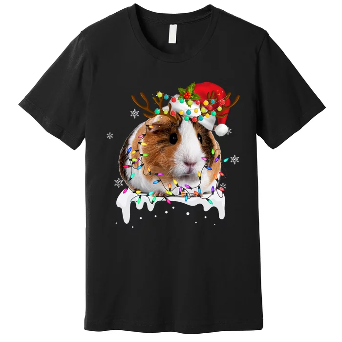 Guinea Pig With Christmas Lights And Santa Hat Xmas Animal Premium T-Shirt