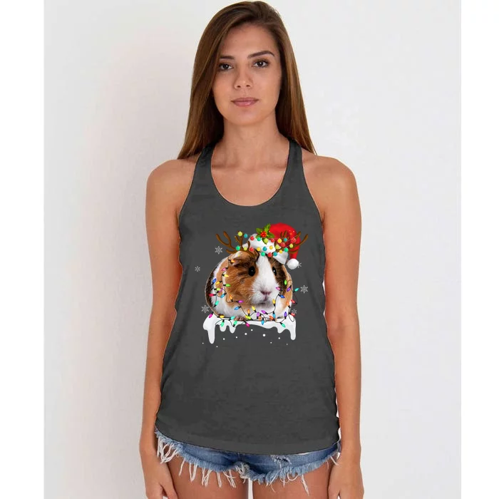 Guinea Pig With Christmas Lights And Santa Hat Xmas Animal Women's Knotted Racerback Tank